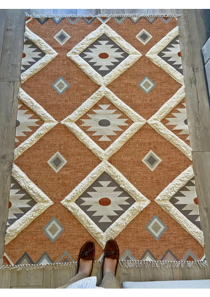 Rugs Modern Rustik 4017 Orange Pastel Turuncu Geometrik Desen Kilim