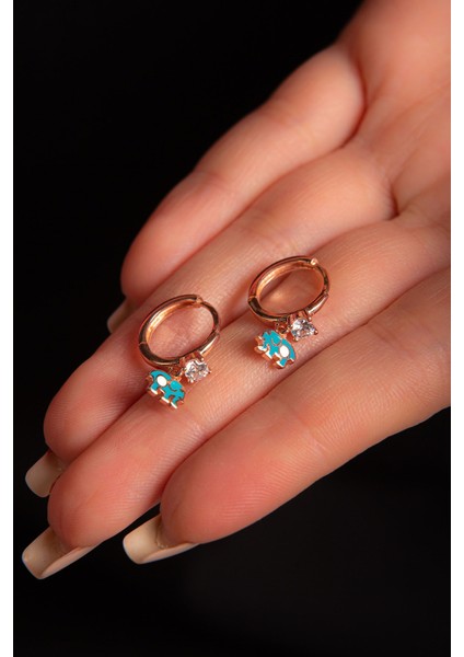 Lazer Mineli 925 Ayar Gümüş Filli Halka Nazar Boncuğu Küpe