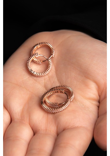 Baget Taşlı Rose Kadın Küpe 925 Ayar Gümüş