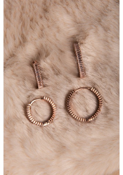 Baget Taşlı Rose Kadın Küpe 925 Ayar Gümüş modelleri