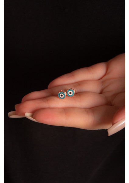 Lazer Mineli Nazar Boncuklu 925 Ayar Kadın Gümüş Küpe