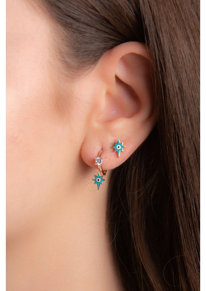 Lazer Mineli 925 Ayar Gümüş Kombin Kutup Yıldızlı Nazar Boncuklu Küpe fiyatları