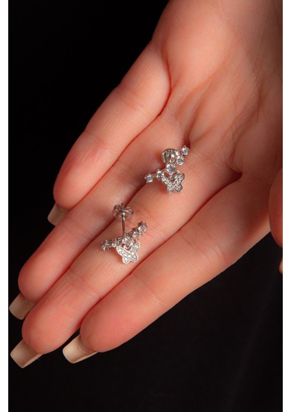 Kelebekli Beştaşlı 925 Ayar Zirkon Taşlı Küpe