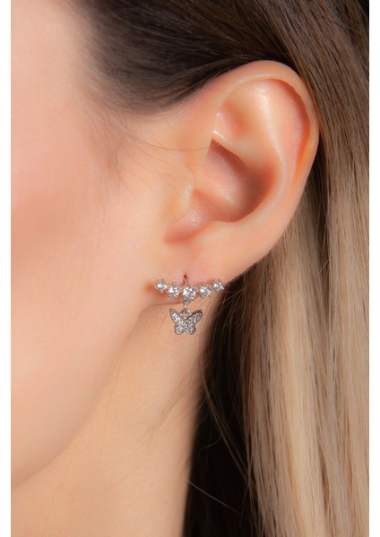 Kelebekli Beştaşlı 925 Ayar Zirkon Taşlı Küpe fiyatları