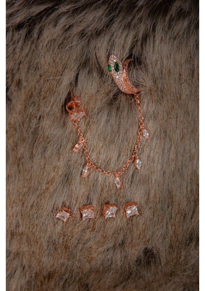 Rose Yılan Kombin 925 Ayar Kadın Gümüş Küpe