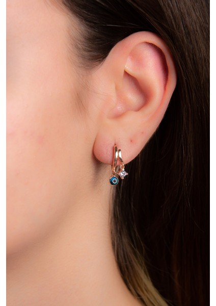 Nazar Bocuklu Zirkon Taşlı 925 Ayar Gümüş Rose Halka Küpe fiyatları