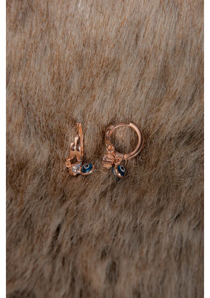 Nazar Bocuklu Zirkon Taşlı 925 Ayar Gümüş Rose Halka Küpe modelleri