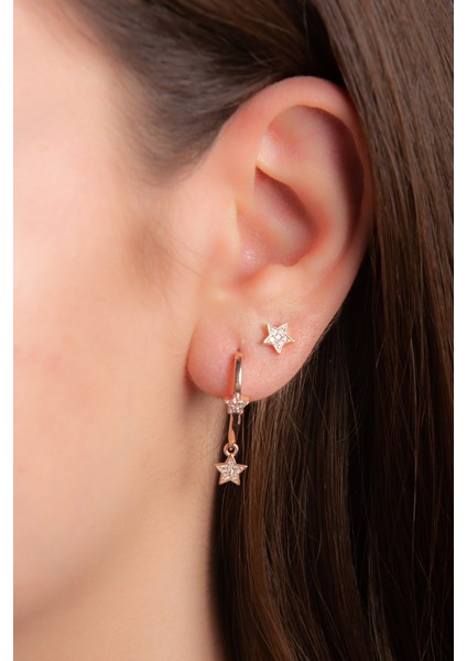 Ikili Yıldız Kombin 925 Ayar Gümüş Rose Küpe fiyatları