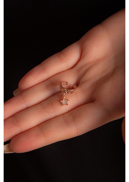 Yıldızlı 925 Ayar Gümüş Kıkırdak Rose Küpe