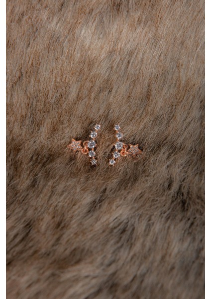 Yıldızlı Beştaşlı 925 Ayar Gümüş Rose Zirkon Taşlı Küpe modelleri