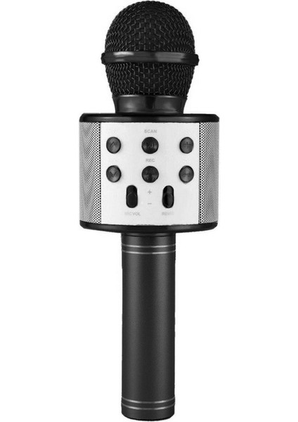 WS-858 Karaoke Mikrofon Bluetooth Kablosuz Usb, Hafıza Kartı ve Aux Girişli Taşınabilir Eğlenceli Çocuk Müzik Dans Siyah