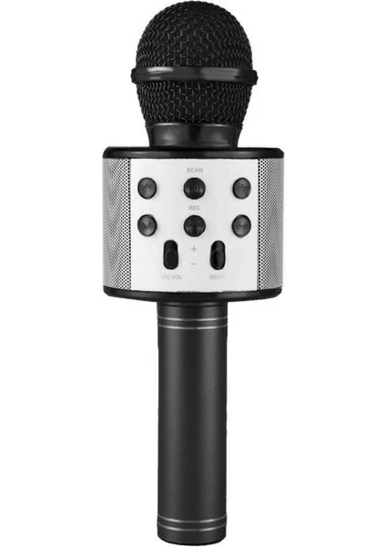 WS-858 Karaoke Mikrofon Bluetooth Kablosuz Usb, Hafıza Kartı ve Aux Girişli Taşınabilir Eğlenceli Çocuk Müzik Dans Siyah