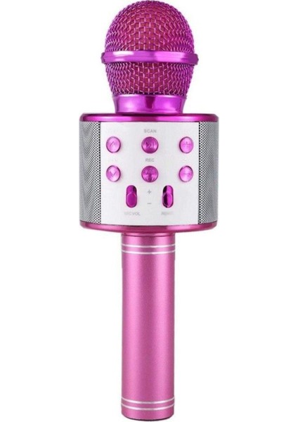 WS-858 Karaoke Mikrofon Bluetooth Kablosuz Usb, Hafıza Kartı ve Aux Girişli Taşınabilir Eğlenceli Çocuk Müzik Dans Pembe