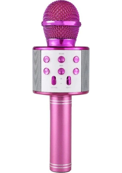 WS-858 Karaoke Mikrofon Bluetooth Kablosuz Usb, Hafıza Kartı ve Aux Girişli Taşınabilir Eğlenceli Çocuk Müzik Dans Pembe