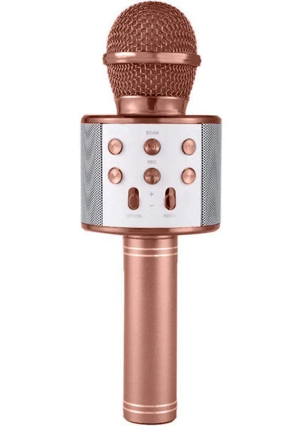 WS-858 Karaoke Mikrofon Bluetooth Kablosuz Usb, Hafıza Kartı ve Aux Girişli Taşınabilir Eğlenceli Çocuk Müzik Dans Rose Gold