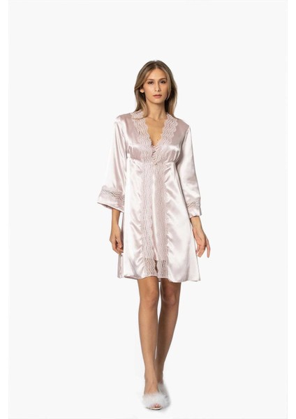 6'lı 6010 Pudra Saten Kısa Gecelik Sabahlık Takımı fiyatları