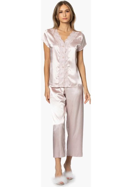 6'lı 6010 Pudra Saten Kısa Gecelik Sabahlık Takımı fırsatları