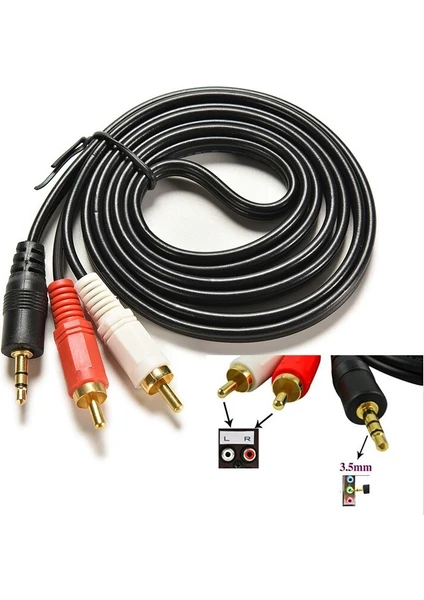 3.5mm Stereo To 2 Rca Aux Standart Ses Kablosu - 1.5m