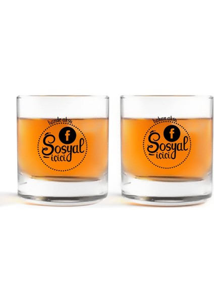 Kişiye Özel Renkli Baskılı Sosyal Içici Ikili Viski Bardağı-3