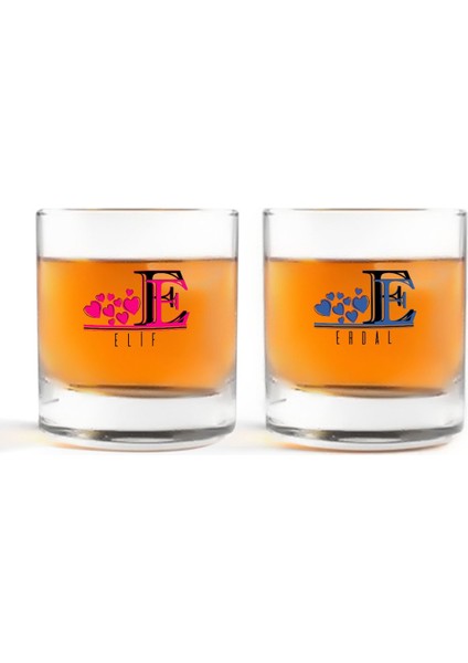 Kişiye Özel Renkli Baskılı Harfli Ikili Viski Bardağı-2