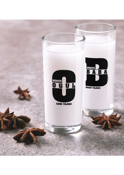 Kişiye Özel Renkli Baskılı Baba Oğul Ikili Rakı Bardağı Seti-1