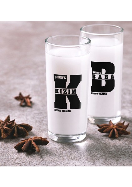 Kişiye Özel Renkli Baskılı Baba Kız Ikili Rakı Bardağı Seti-1