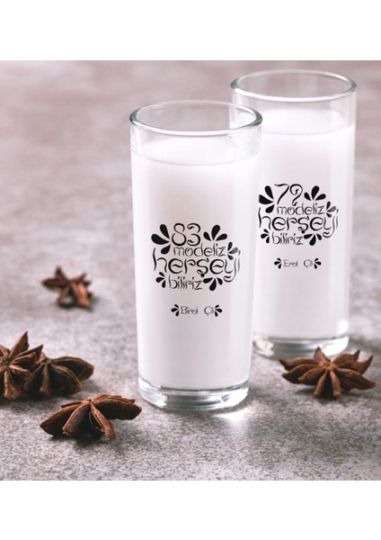 Kişiye Özel Renkli Baskılı Her Şeyi Biliriz Ikili Rakı Bardağı Seti-1