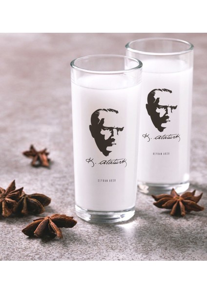Kişiye Özel Renkli Baskılı Atatürk Temalı Ikili Rakı Bardağı Seti-23