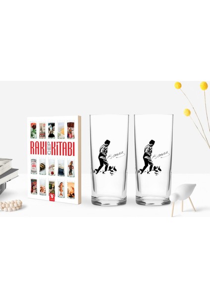 Gift Renkli Baskılı Atatürk Temalı Ikili Rakı Bardağı ve Rakı Cep Kitabı Hediye Seti-16