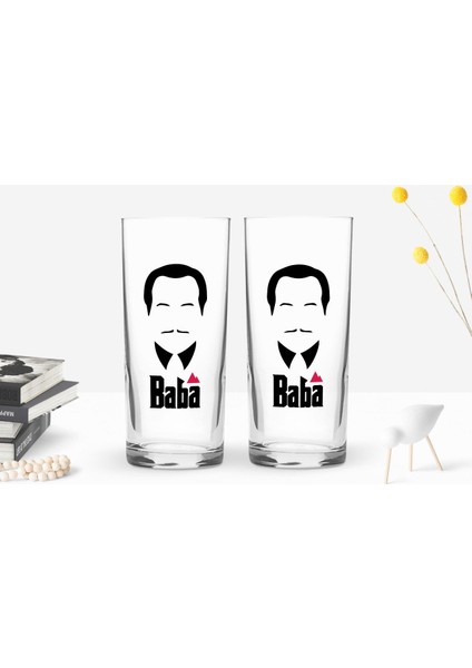 Gift Renkli Baskılı Godfather Baba Tasarımlı Ikili Rakı Bardağı Seti-12