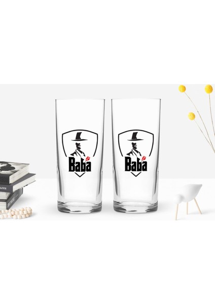 Gift Renkli Baskılı Godfather Baba Tasarımlı Ikili Rakı Bardağı Seti-15