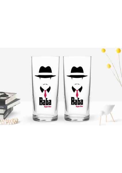 Kişiye Özel Renkli Baskılı Godfather Baba Tasarımlı Ikili Rakı Bardağı Seti-11