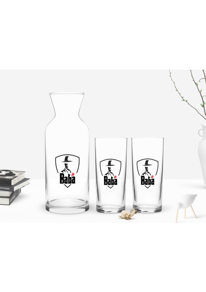 Gift Renkli Baskılı Godfather Baba Tasarımlı Ikili Rakı Bardağı ve Karaf Hediye Seti-15