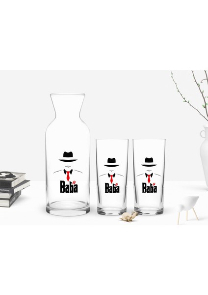 Gift Renkli Baskılı Godfather Baba Tasarımlı Ikili Rakı Bardağı ve Karaf Hediye Seti-17