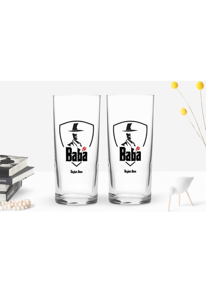 Kişiye Özel Renkli Baskılı Godfather Baba Tasarımlı Ikili Rakı Bardağı Seti-15