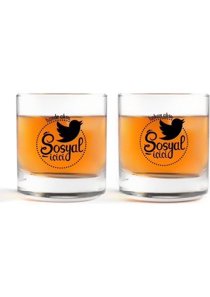 Kişiye Özel Renkli Baskılı Sosyal Içici Ikili Viski Bardağı-1