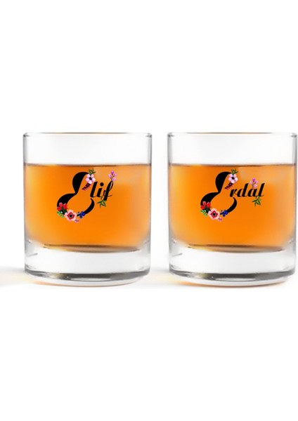 Kişiye Özel Renkli Baskılı Harfli Ikili Viski Bardağı-3