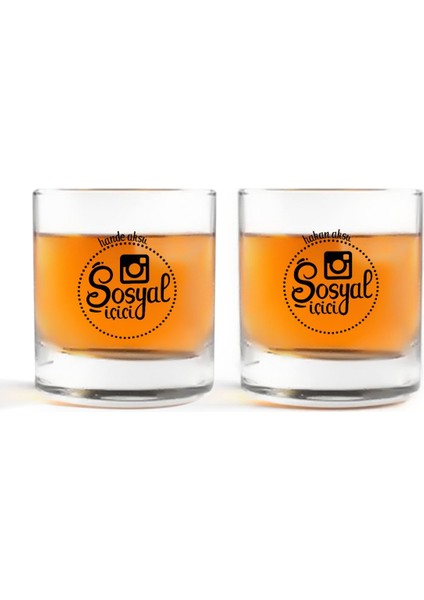 Kişiye Özel Renkli Baskılı Sosyal Içici Ikili Viski Bardağı-4