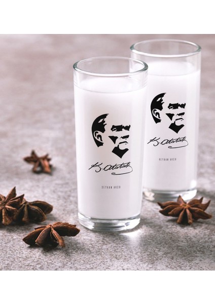Kişiye Özel Renkli Baskılı Atatürk Temalı Ikili Rakı Bardağı Seti-24