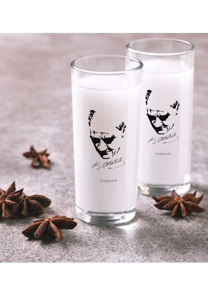 Kişiye Özel Renkli Baskılı Atatürk Temalı Ikili Rakı Bardağı Seti-25