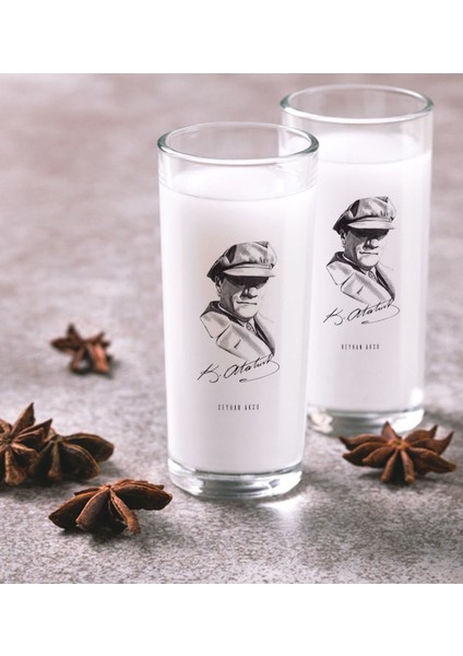 Kişiye Özel Renkli Baskılı Atatürk Temalı Ikili Rakı Bardağı Seti-17