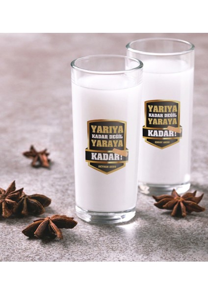 Kişiye Özel Renkli Baskılı Yarıya Kadar Değil Yaraya Kadar Ikili Rakı Bardağı Seti-5