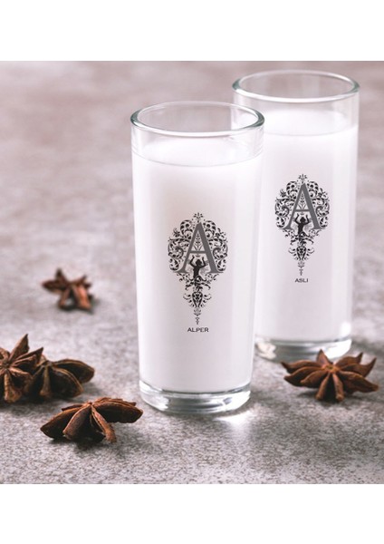 Kişiye Özel Renkli Baskılı Kaligrafi Harfli Ikili Rakı Bardağı Seti-2