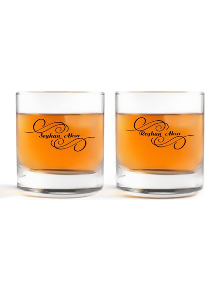 Kişiye Özel Renkli Baskılı Isimli Ikili Viski Bardağı-3