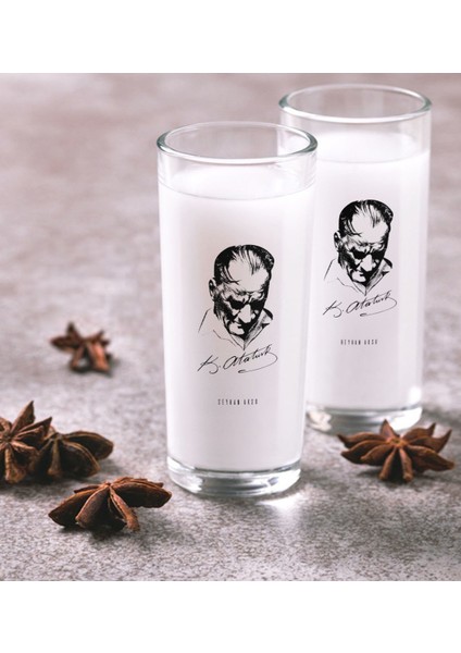 Kişiye Özel Renkli Baskılı Atatürk Temalı Ikili Rakı Bardağı Seti-28