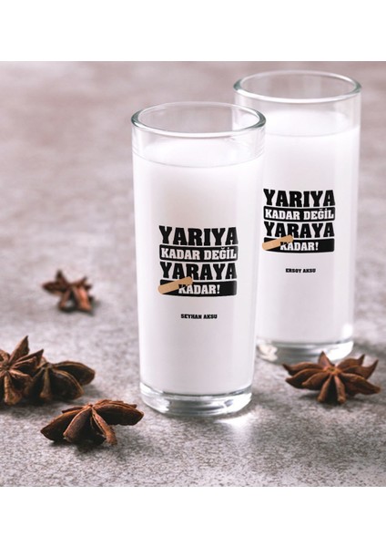 Kişiye Özel Renkli Baskılı Yarıya Kadar Değil Yaraya Kadar Ikili Rakı Bardağı Seti-2