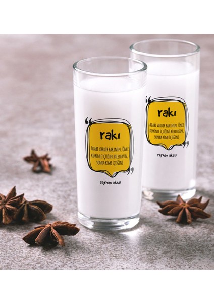Kişiye Özel Renkli Baskılı Adabı Vardır Rakının Ikili Rakı Bardağı Seti