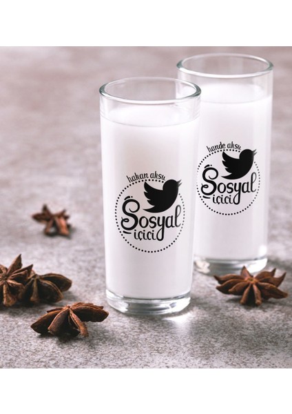 Kişiye Özel Renkli Baskılı Sosyal Içici Ikili Rakı Bardağı Seti-1