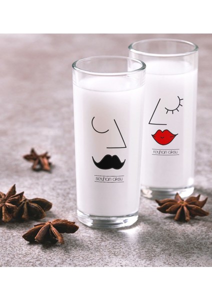 Kişiye Özel Renkli Baskılı Picasso Erkek ve Kadın Figür Ikili Rakı Bardağı Seti-1