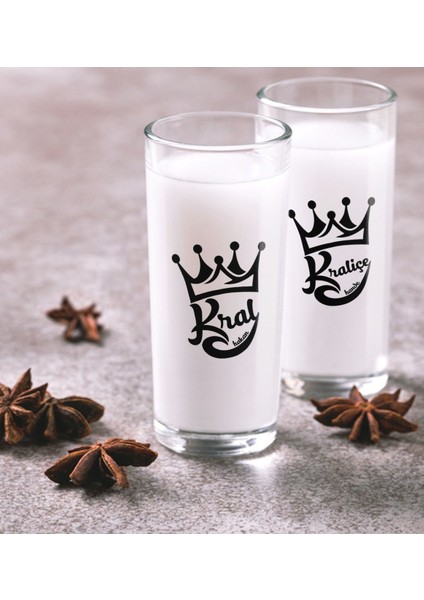 Kişiye Özel Renkli Baskılı Kral ve Kraliçe Ikili Rakı Bardağı Seti-1